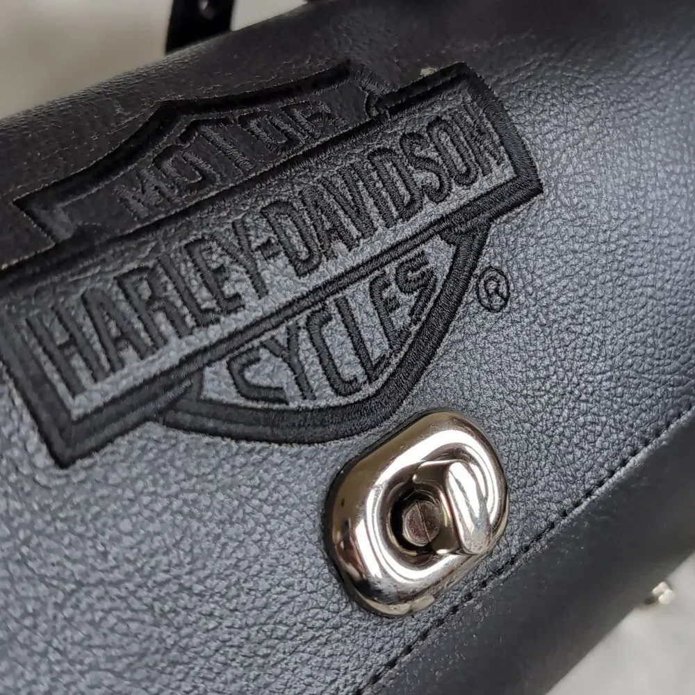 Vintage Harley-Davidson ♠️Black  Leather Silver Studded Biker Barrel Bag